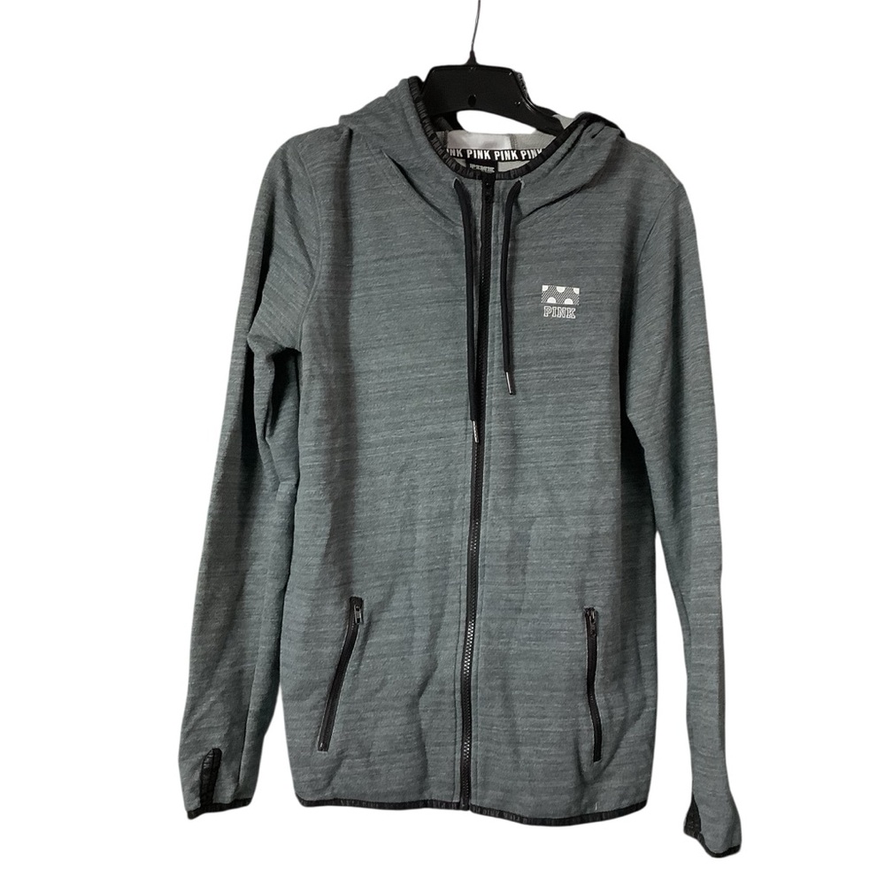 Medium Victoria's Secret PINK Gray Full Zip Hoodie Athletic Striped